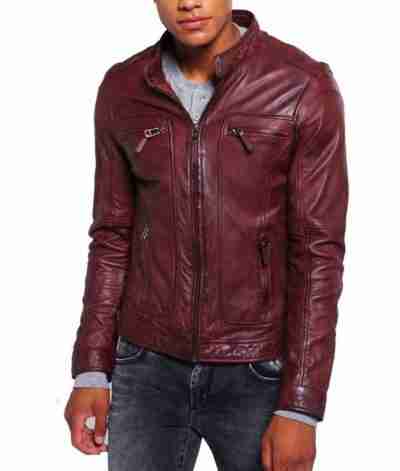 Mens Burgundy Leather Jacket