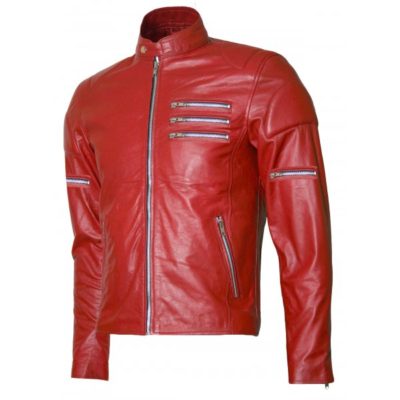 Silver Zipper Red Biker Jacket