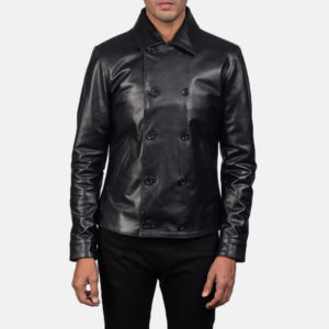 Mens Black Leather Peacoat