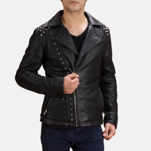 Mens Studded Leather Biker Jacket