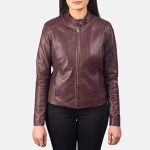 Womens Kelsee Maroon Biker Jacket