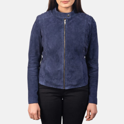 Womens Kelsee Navy Blue Biker Jacket