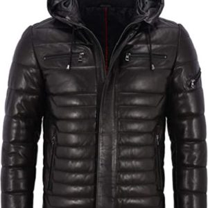 Real Leather Jacket Puffer Hooded
