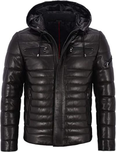 Real Leather Jacket Puffer Hooded