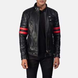Mens Black and Red Monza Biker Jacket
