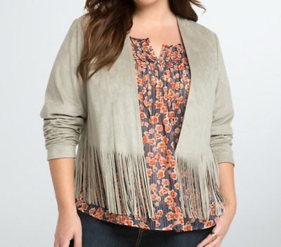 Womens Fringe Faux Plus Size Jacket