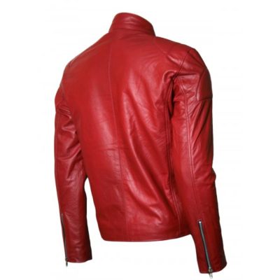 Red Leather Silver Zipper Jacket