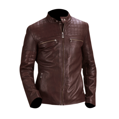 Mens Biker Urbane Quilted Maroon Jacket