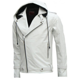 White Hooded Leather Jacket