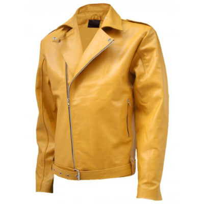Yellow Biker Style Leather Jacket