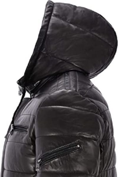 Mens Black Hooded Puffy Jacket