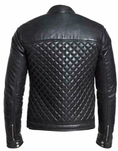 Quilted Black Biker Jacket - Image 2