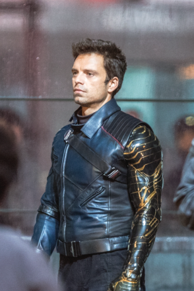 bucky barnes the falcon and the winter soldier sebastian stan blue leather jacket