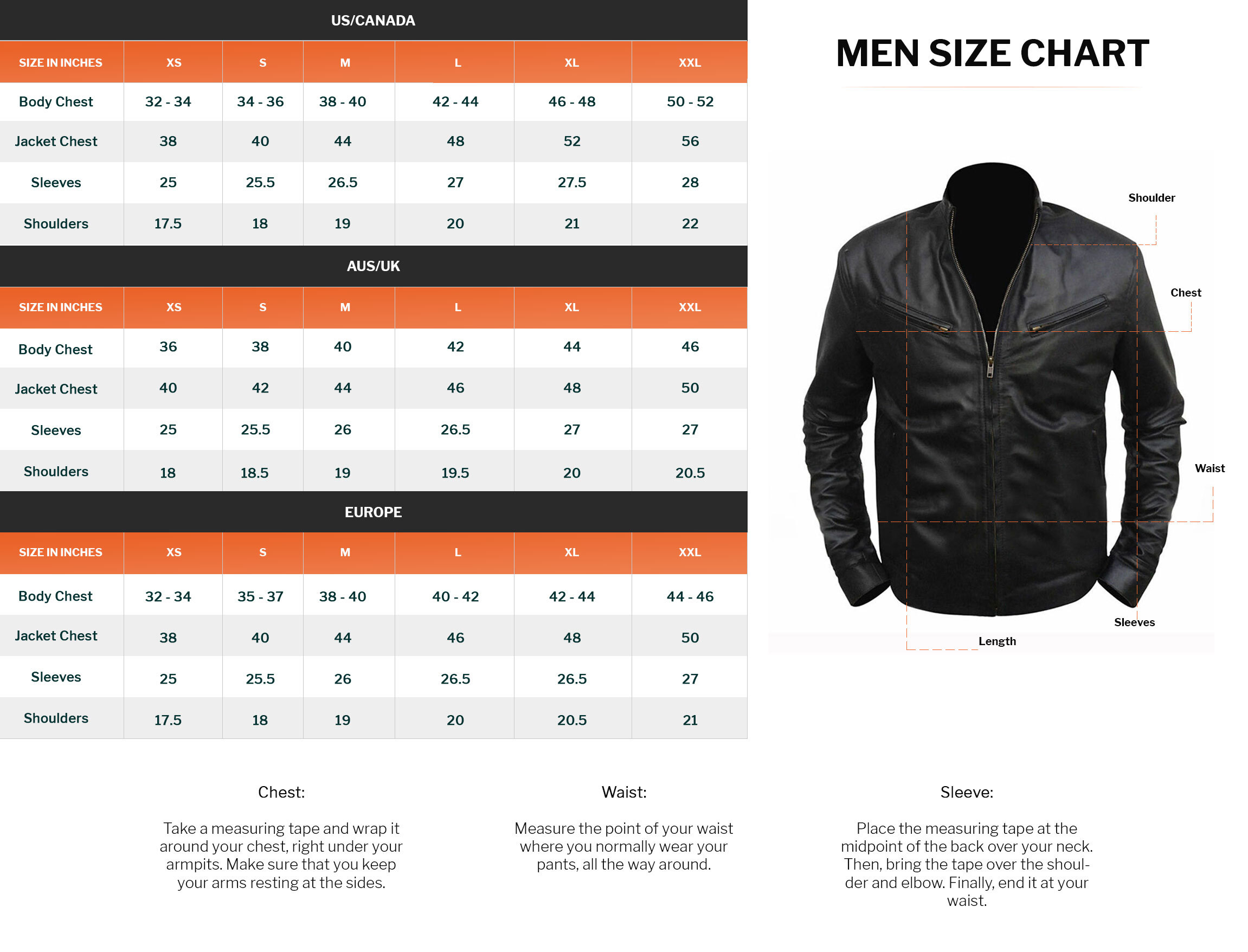 Customers Size Guide for Outfits - Movie Leather Jackets