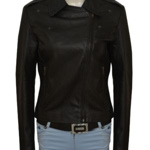 Black leather biker jacket