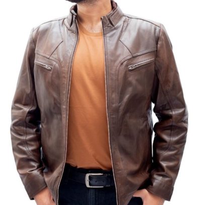 Two Tone Brown Leather Jacket - Image 3