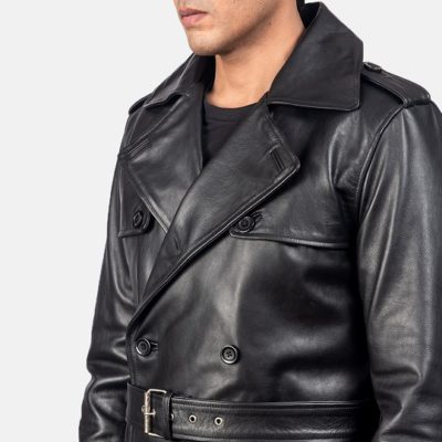 Men Royson Black Leather Duster Coat