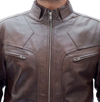 Two Tone Brown Leather Jacket - Image 2