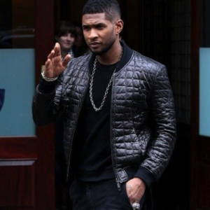 Usher Black Quilted Bomber Leather Jacket