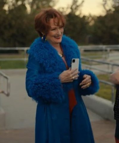 Meryl-Streep-The-Prom-Dee-Dee-Allen-Blue-Fur-Trench-Coat