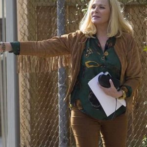 Margaret Monreaux Filthy Rich Kim Cattrall Suede Leather Fringe Jacket for Women