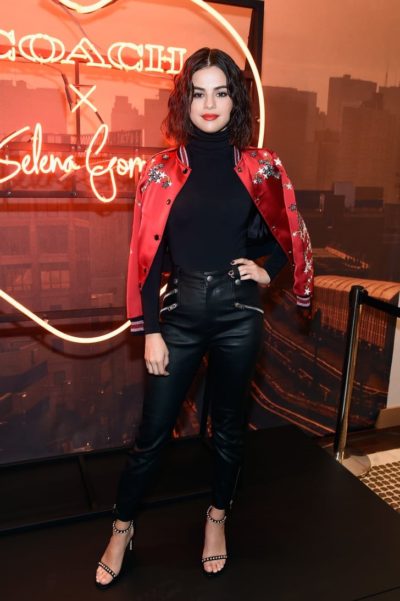 Selena Gomez Wearing Red Coach Varsity Jacket