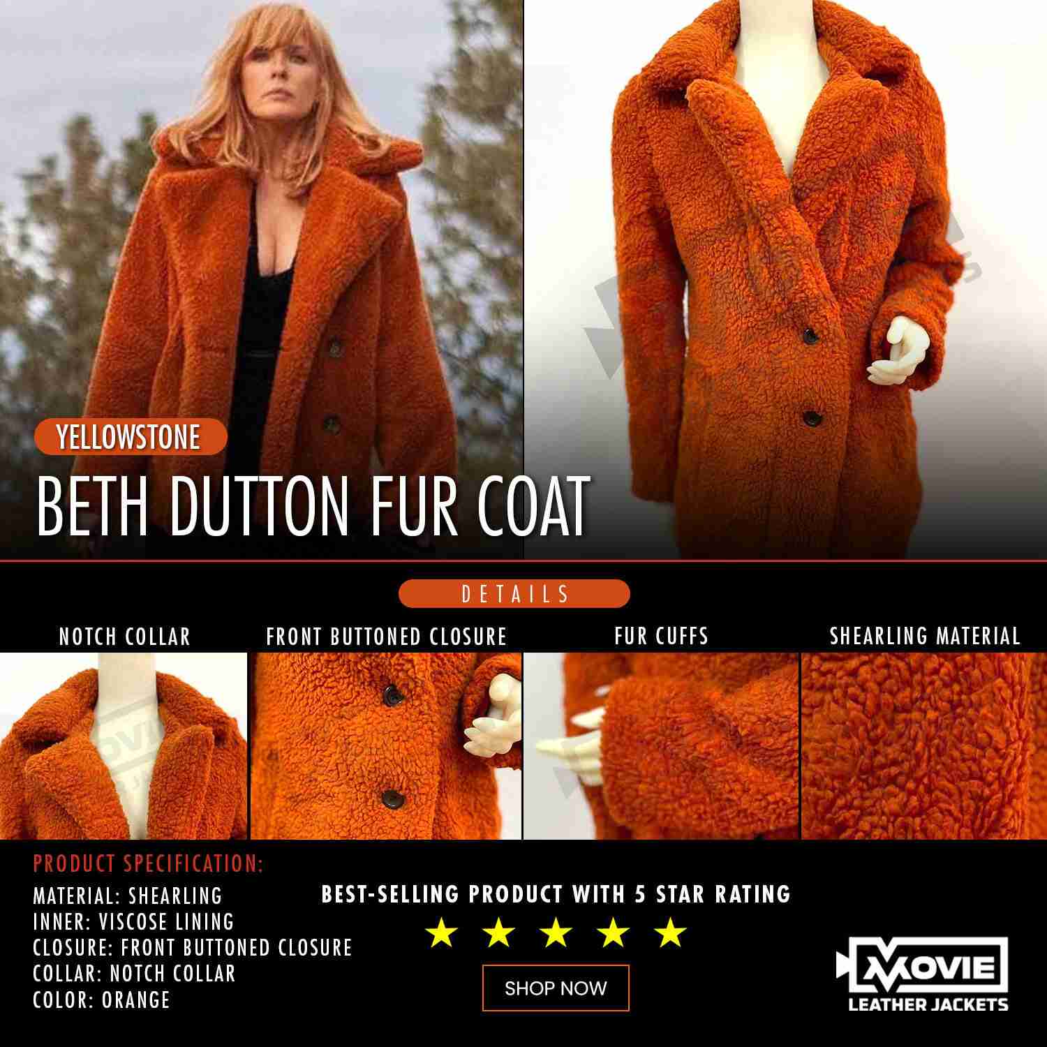 YELLOWSTONE BETH DUTTON FUR COAT