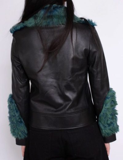 women’s shearling aviator green fur jacket