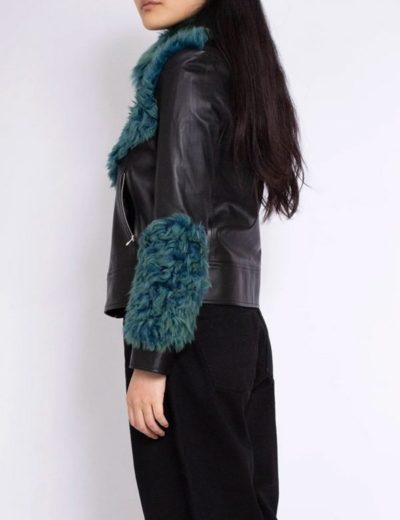 women’s shearling aviator green fur leather jacket