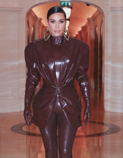 Kim Kardashian Brown Leather Coat