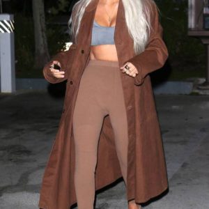 Kim Kardashian Long Brown Coat