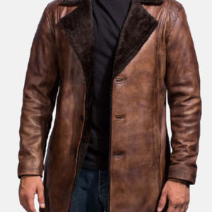 Men’s Brown Distressed Fur Leather Coat