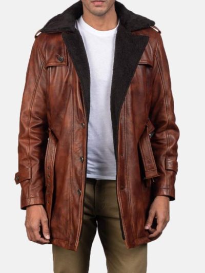 Men’s Distressed Brown Shearling Leather Coat