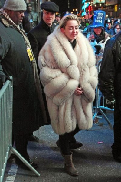 Miley Cyrus White Fur Jackets