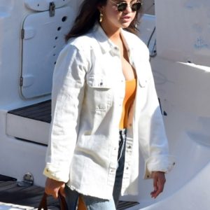 Selena Gomez White Cotton Jacket