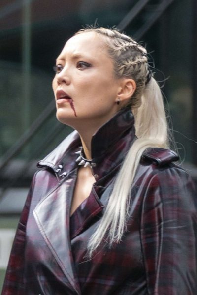 thunder force pom klementieff checked coat