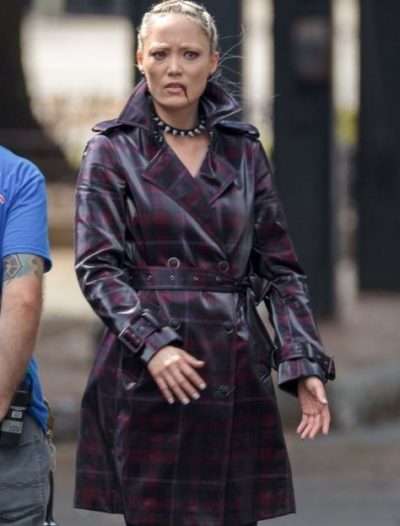 thunder force pom klementieff checked leather coat