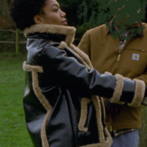 master of none season 3 naomi ackie black shearling leather jacket