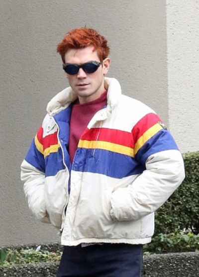 kj apa white puffer jacket