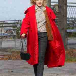 modern love julia garner red coat