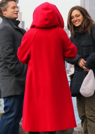 modern love julia garner red coat with hood