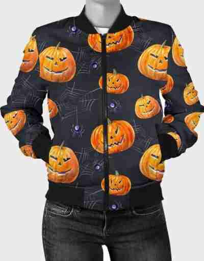 Halloween Pumpkin Bomber Jacket