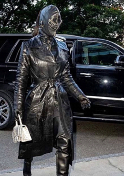 Kim Kardashian Black Leather Trench Coat