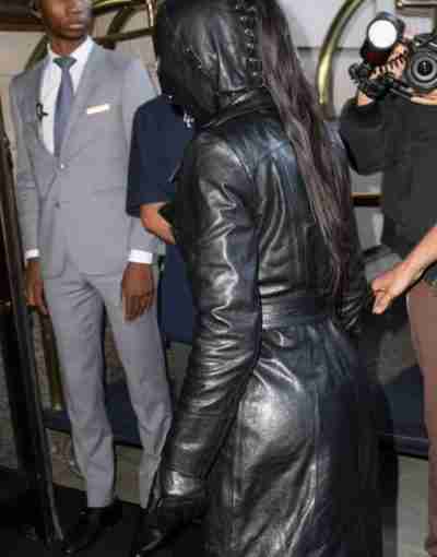 Met Gala Kim Kardashian Black Leather Coat