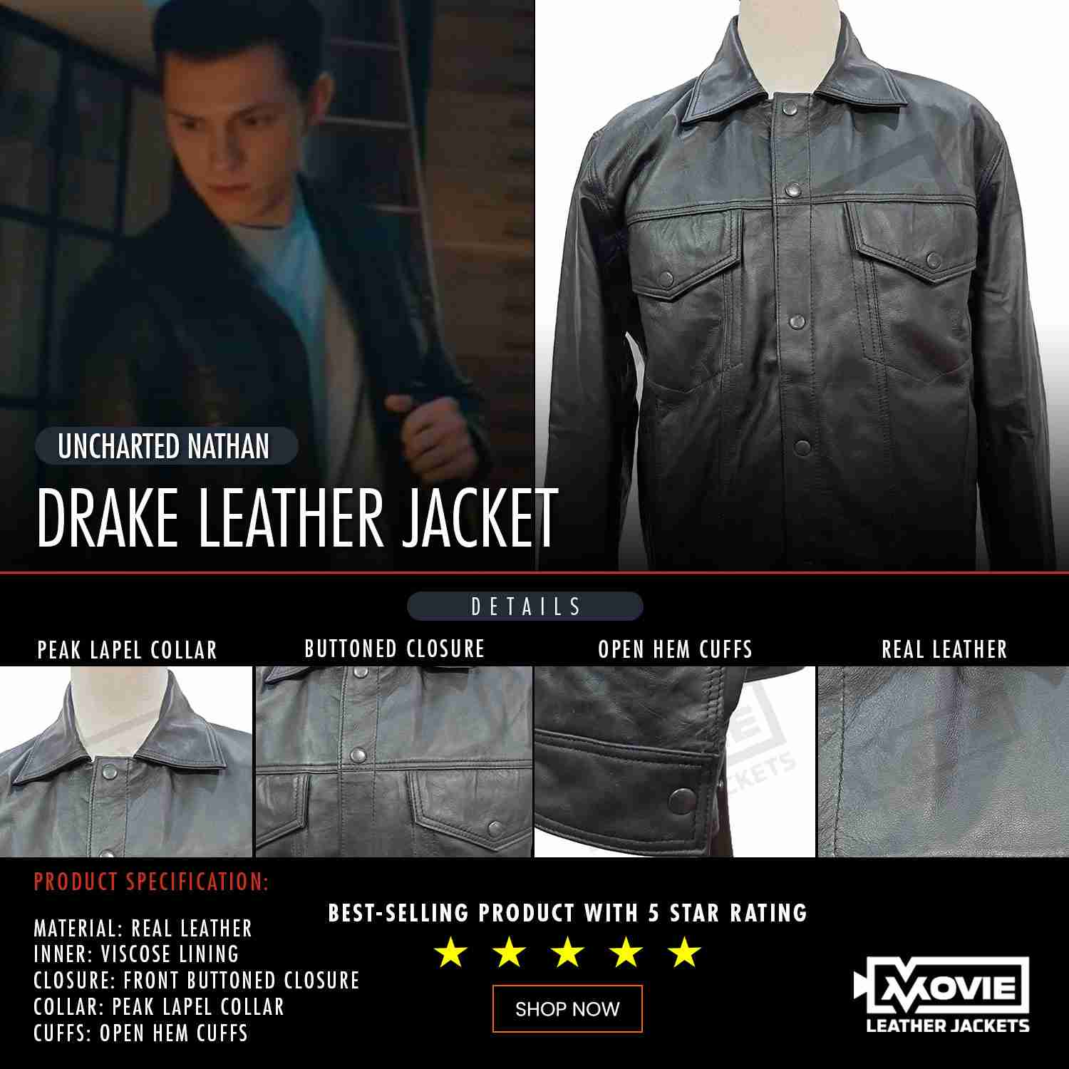 Tom Holland Uncharted Nathan Drake Leather Jacket