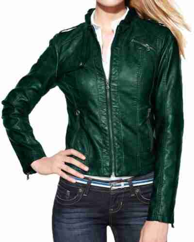 Womens Green Moto Leather Jacket