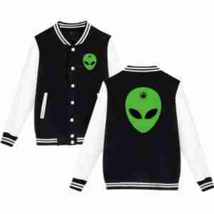 Alien Head Leaf Weed Varsity Jacket