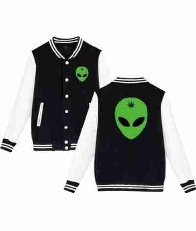 Alien Head Leaf Weed Varsity Jacket