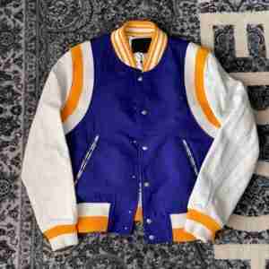 Unisex Leather Sleeve Bomber Jacket