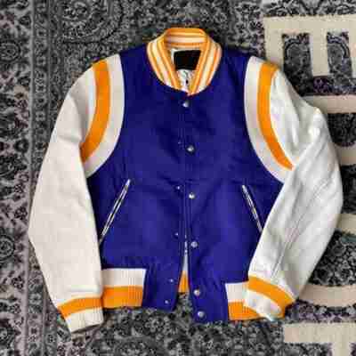 Unisex Leather Sleeve Bomber Jacket